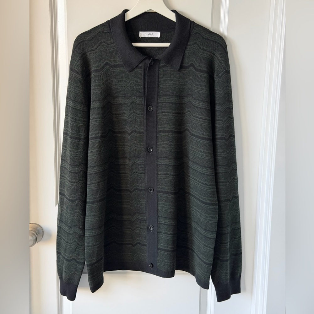 Mr P. Wool - Jacquard Green and Black Cardigan Sweater-Made in Italy - Picture 2 of 14